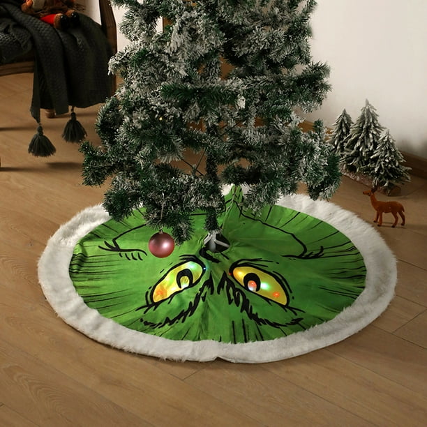 Falda De árbol De Navidad De Peluche Verde Grinch, Falda De Decoración