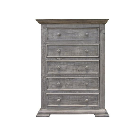 HomeRoots 37" Gray Solid Wood Five Drawer Chest