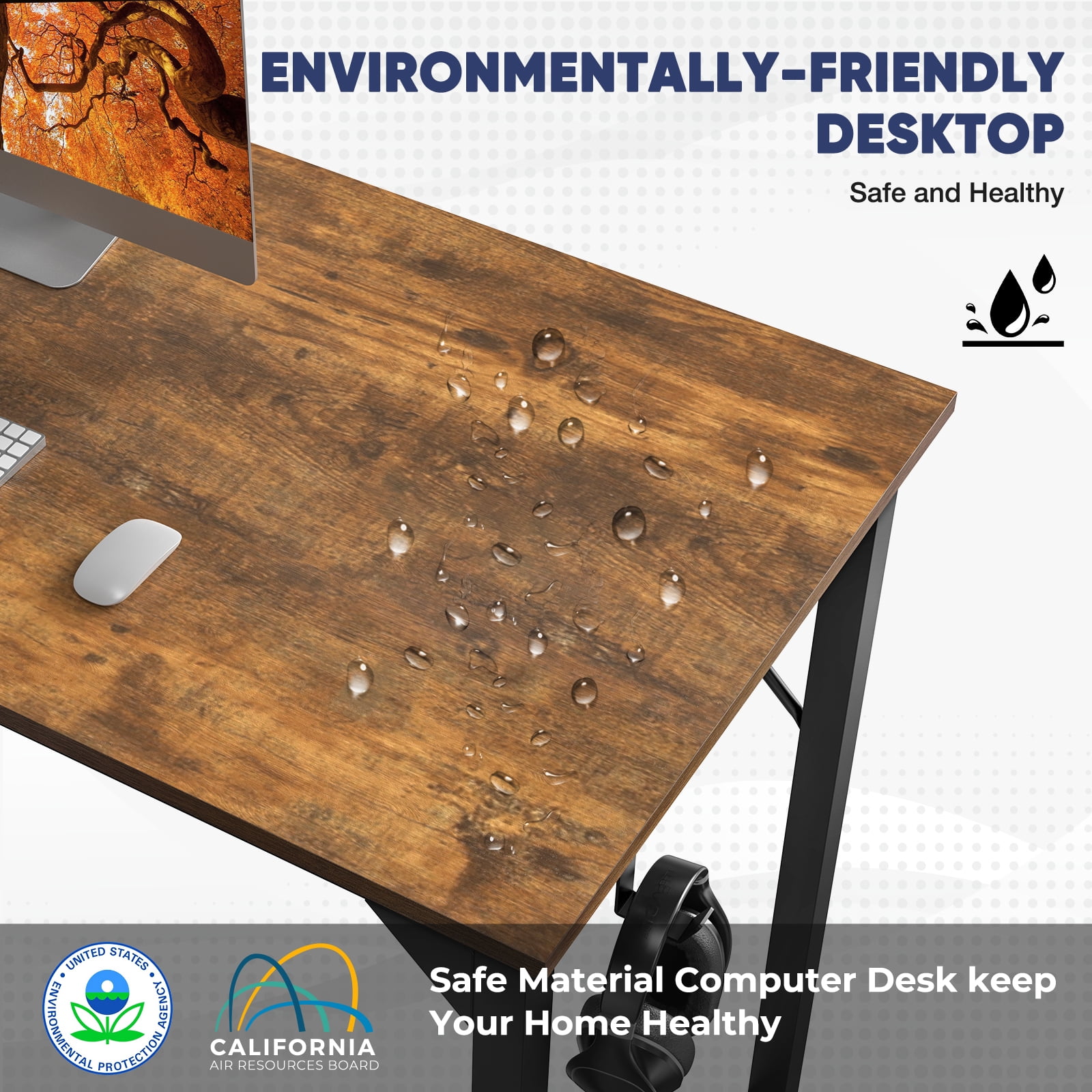 Aidoly 32 inch Small Computer Desk Writing Study Work Office Table Modern Simple with Storage Bag and Hook for Home Bedroom, Brown
