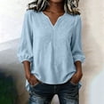 thumbnail image 5 of Smsaxvxz Womens Embroidered Cotton Linen Shirts Summer Fashion V Neck 3/4 Sleeve Casual Solid Loose High and Low Hem Blouse Tops Blue L, 5 of 8