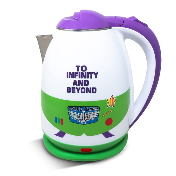 TOY STORY Disney Tetera Eléctrica 1.8 L Acero Inoxidable 1100 W, Buzz Hervidor de agua tipo jarra para hervir agua en minutos, apagado automático, base giratoria 360° y asa fría al tacto
