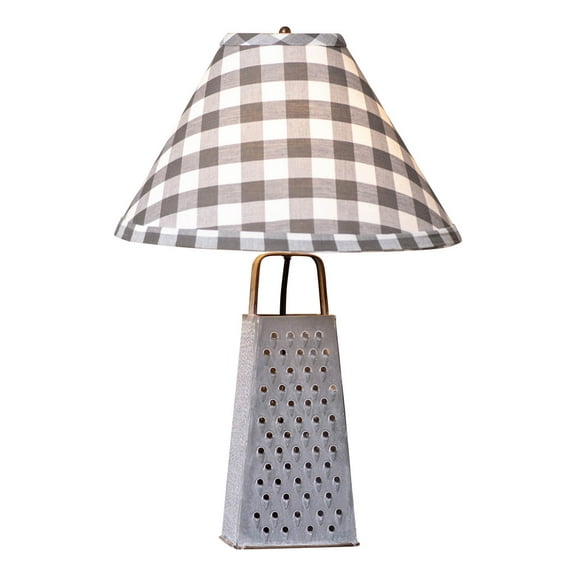 Irvins Country Tinware Cheese Grater Lamp with Gray Check Shade