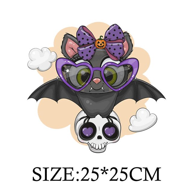 Parches de dibujos animados de murciélago, calabaza y Boo para ropa, pegatinas térmicas de transferencia de calor, DIY, camiseta para niños, apliques para planchar