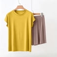 thumbnail image 3 of FRSASU 2 Piece Women's Plus Size Crew Neck T-Shirt Shorts Pajama Sets Short Sleeve Pjs Set Lightweight Lounge Sleepwear Beige, 3 of 5