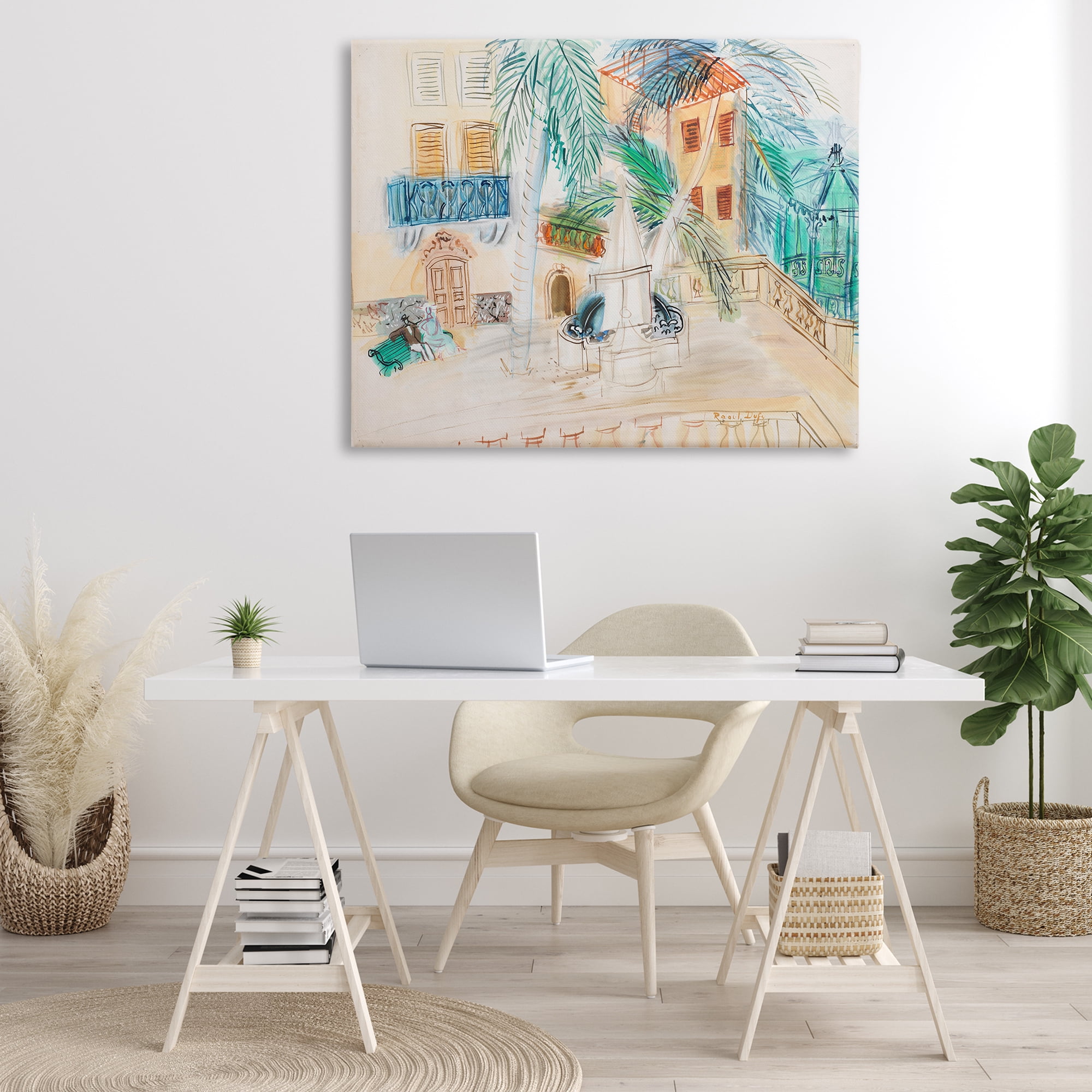 Stupell Industries Couple Sur Un Banc Dufy Classic Buildings & Architecture Painting Wrapped Canvas Art Print Wall Art, 48 x 36