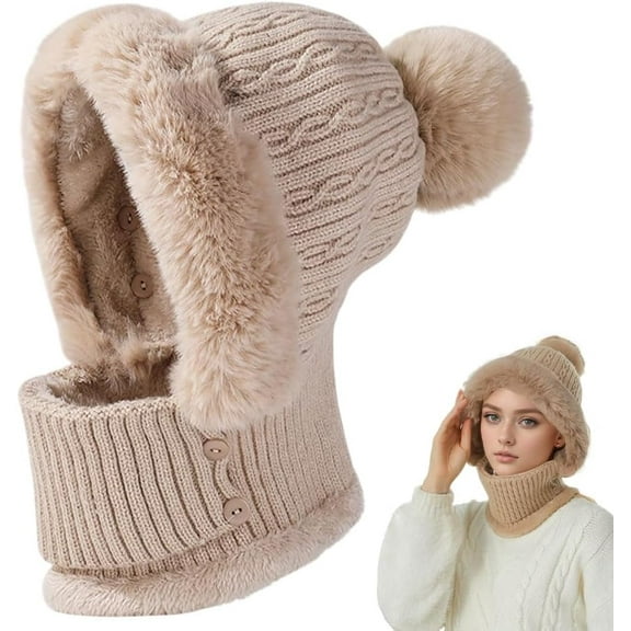 3 in 1 Beanie Hat for Women, 2026 New Windproof Scarf with Face Cover Knitted Ski Scarf and Mask Set