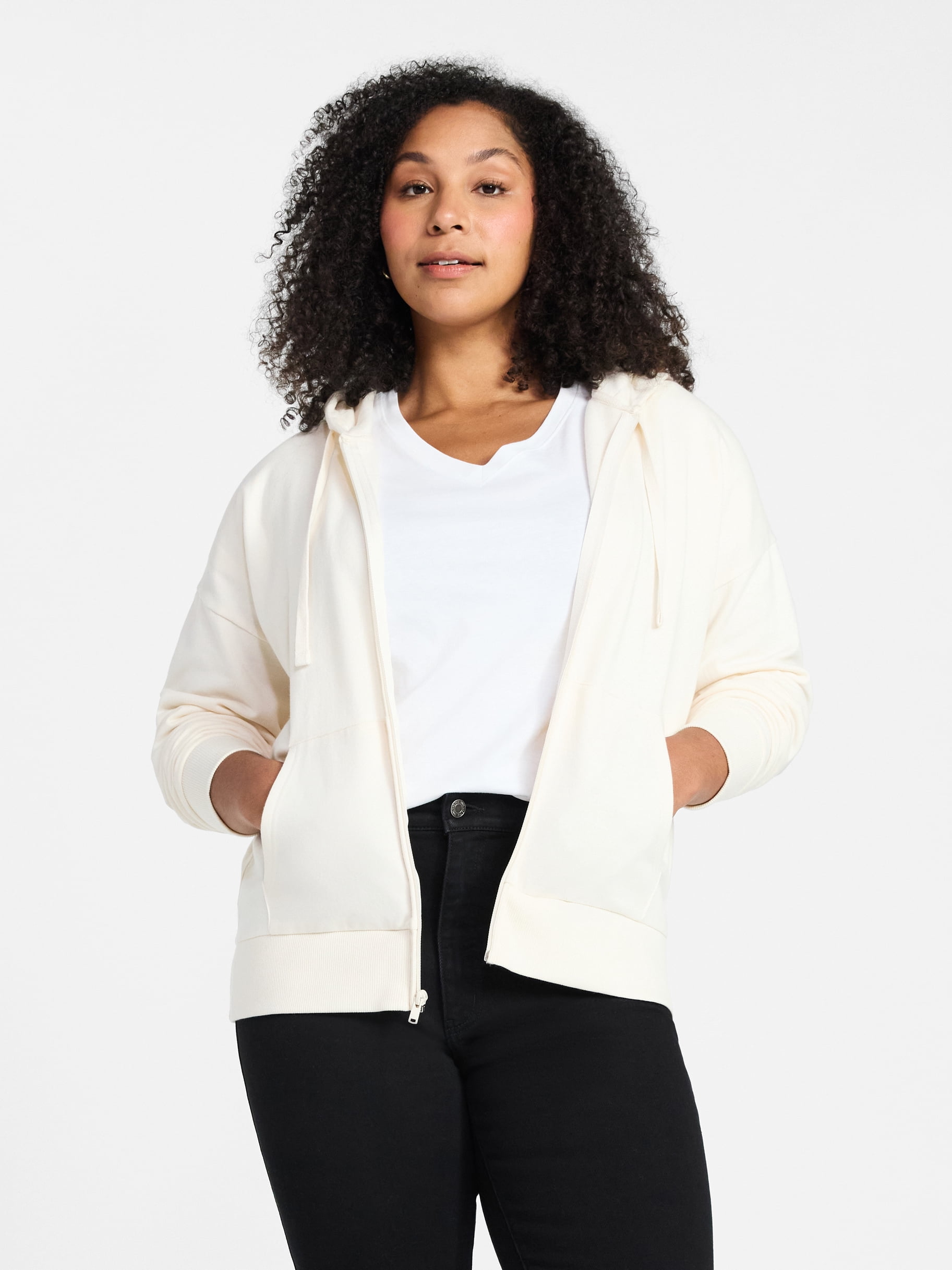 Time and Tru Women's and Women’s Plus Zip Front Fleece Hoodie Jacket, Sizes XS-4X