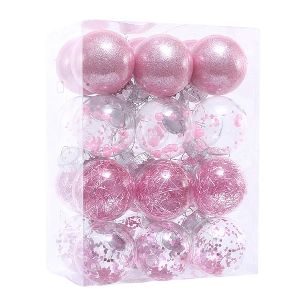 Juego de 24 adornos navideños para árbol de Navidad. Rosa claro