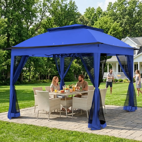 COOS BAY 11'x11'x9.7' ft Pop-Up Instant Gazebo Tent with Mosquito Netting Outdoor Canopy Shelter with Bag, Blue
