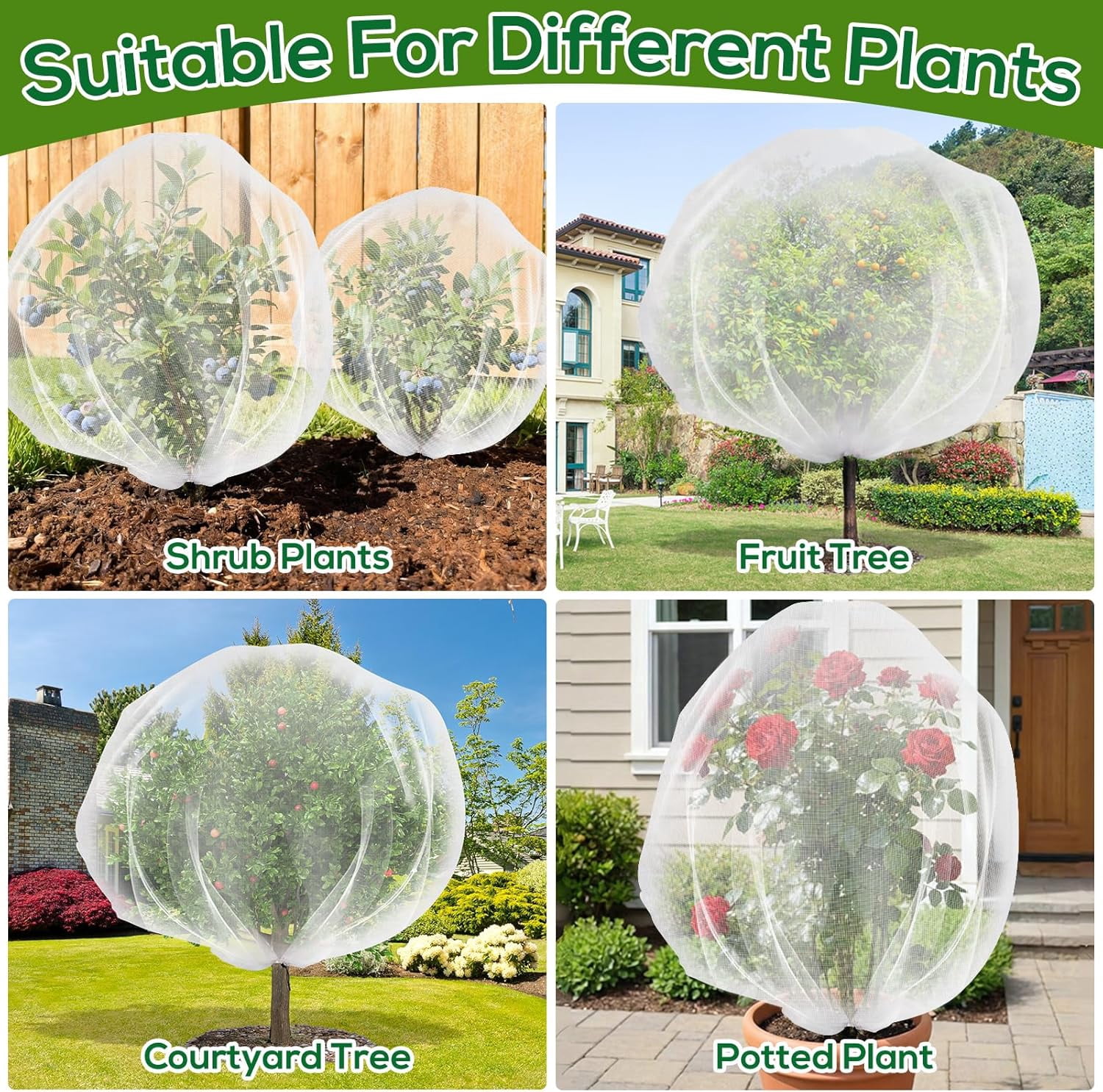 2PCS Fruit Tree Netting with Drawstring, 8.2 x 6.6 ft Ultra-Fine Mesh Garden Insect & Bird Protection Cover, Breathable Reusable Tree Netting for Citrus, Apple, Peach & Shrubs