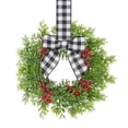 thumbnail image 3 of 2 PCS 10.6 Inch Fall Norfolk Pine Wreaths for Cabinets, Rustic Wreath with Red Berries & Black White Buffalo Plaid Bow, Farmhouse Thanksgiving Wreath for Fireplace Indoor Outdoor Home Decor, 3 of 5