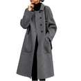 thumbnail image 3 of Plus Size Women's Casual Elegant Solid Color Double Sided Coat Long Sleeve Winter Outerwear Dressy Jacket Soft Cozy Warm Work Office | CSEONE,Gray 2XL, 3 of 8