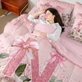 thumbnail image 4 of Manfei Personalized Initial 7-Piece Twin Bedding Sets,Pink Sequin Bedding Comforter Set,Rose Bow Breathable Sheet Sets,Ultra Soft Cute Home Decor,Reversible, 4 of 8