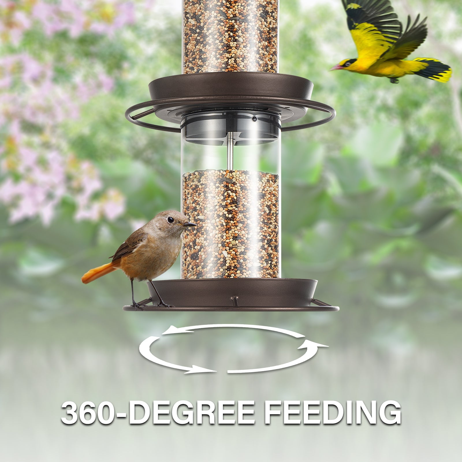 2-Tier Bird Feeder with Sure-Lock Cap and Hanging Hook, Wild Bird Feeders - 4.5 lb Seed Capacity