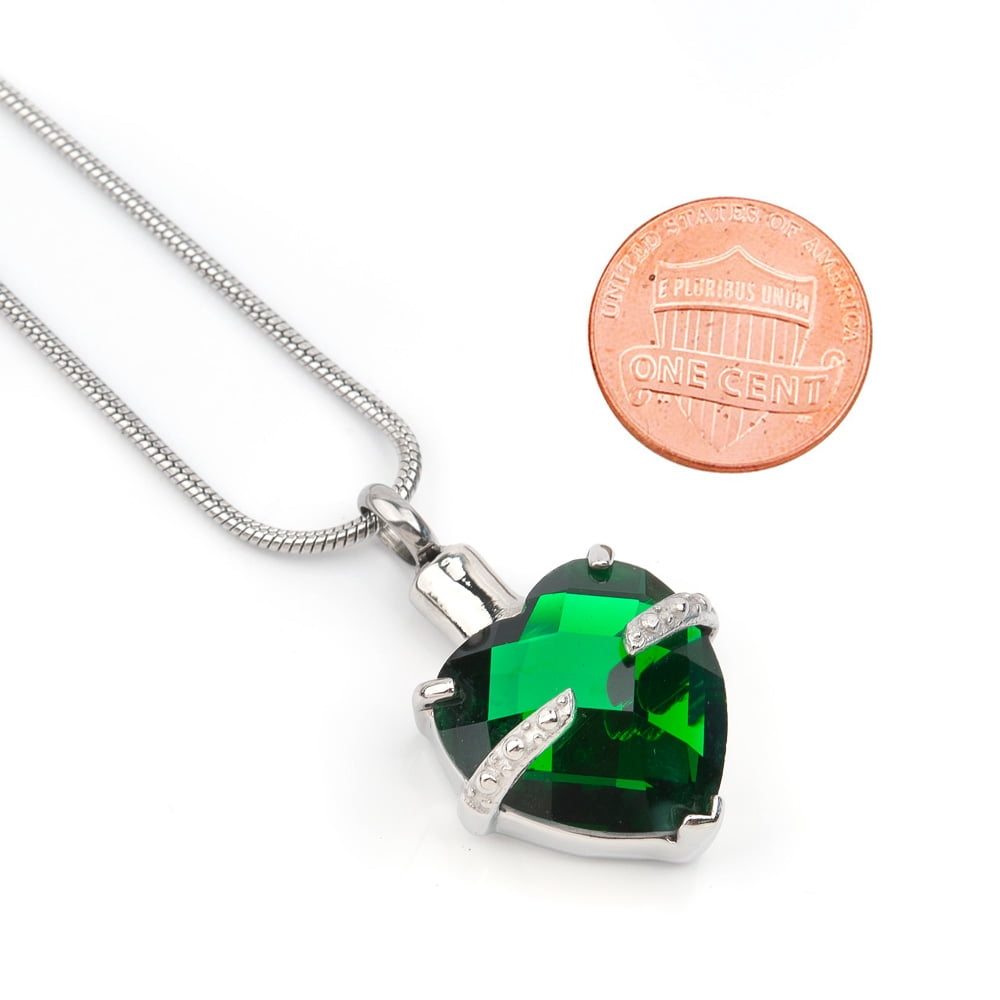 Cremation Urn Neckalce for Human Ashes May Birthstone Crystal Heart Heart Memorial Keepsake Jewelry with Free Funnel Kit and Velvet Jewelry Box (May)