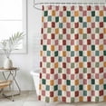 thumbnail image 6 of Colorful Checkered Shower Curtain Set - Long 72" x 84" Washable Bathtub Curtain with 12 Hooks, Vintage Plaid Grid Geometric Beige Waterproof Fabric Stall Shower Curtains for Bathroom/Bathtub Décor, 6 of 6