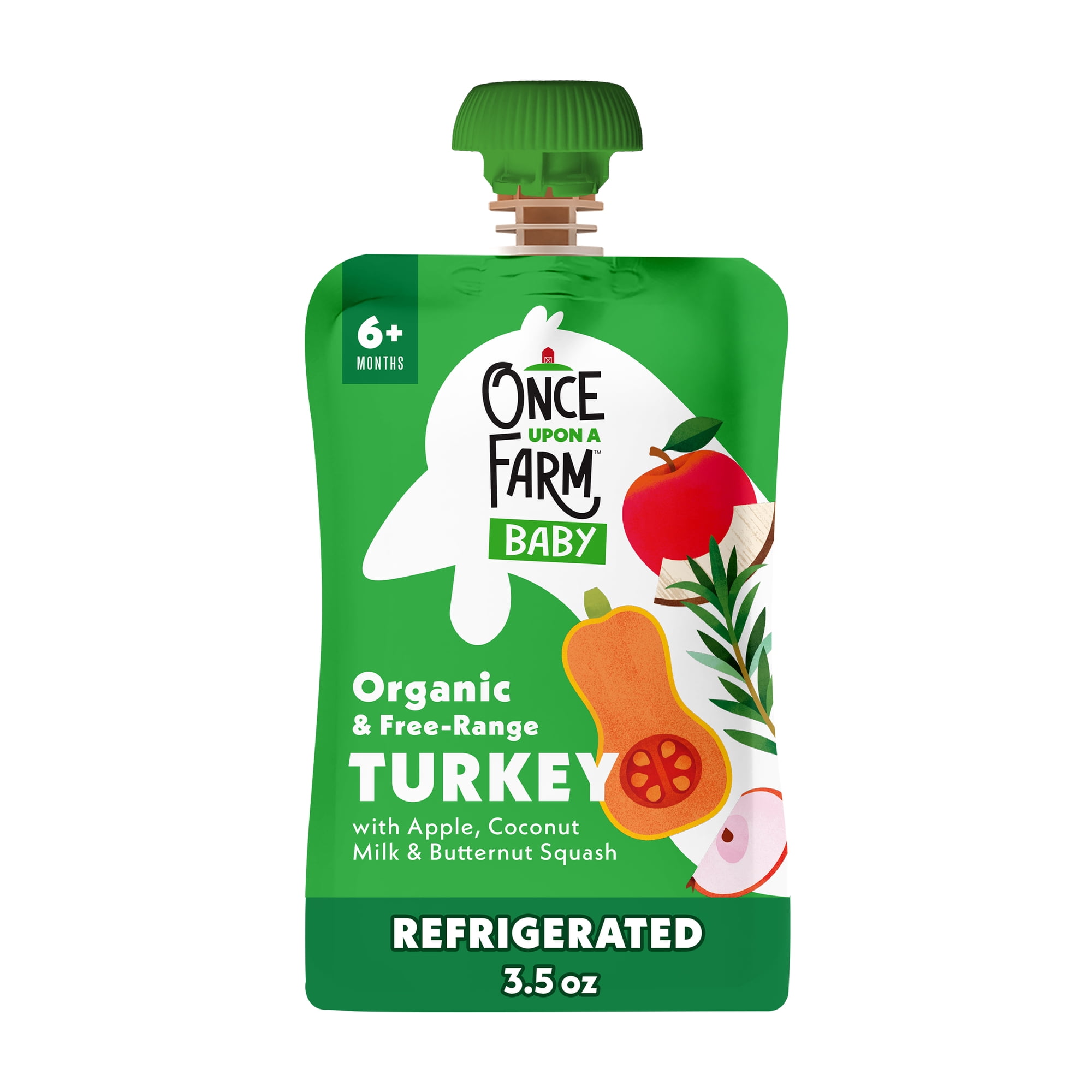 Once Upon a Farm Organic Refrigerated Baby Food Meat Protein Blend Apple, Coconut Milk, Turkey, Butternut Squash, 3.5oz Pouch