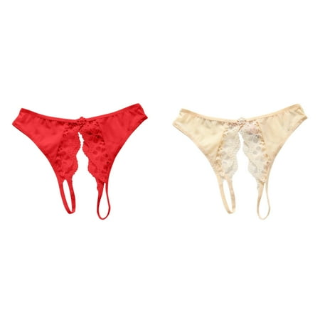 (2-Pack) 2025 New Womeny Floral Lace Eatable Panties Briefs with Cute Bow Womens Cotton Bikini Panties Center Lace Panties for Women Plus Size Pack Ladies Cotton Underwear Size 12