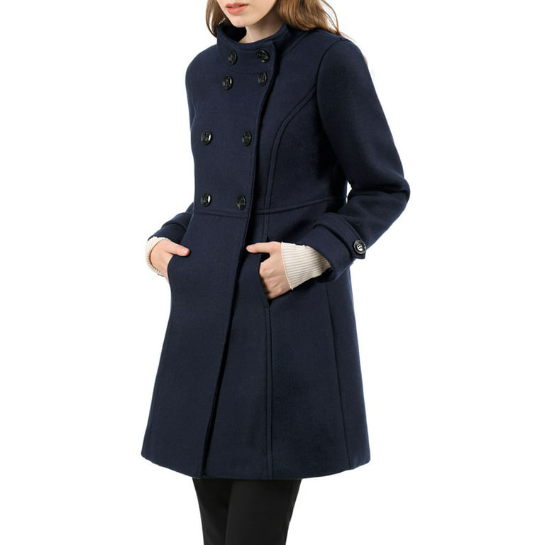 Allegra K Women's Stand Collar Long Sleeves Double Breasted Trendy Winter  Coat