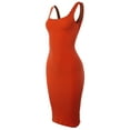 thumbnail image 2 of A2Y Women's Ribbed Square Neck Sleeveless Midi Bodycon Dress Bright Rust S, 2 of 5