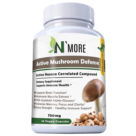 Six Mushroom Immune Support with AHCC, Reishi Mushroom Capsules, AHCC Mushroom Supplement, 750mg – 60 Veggie Capsules