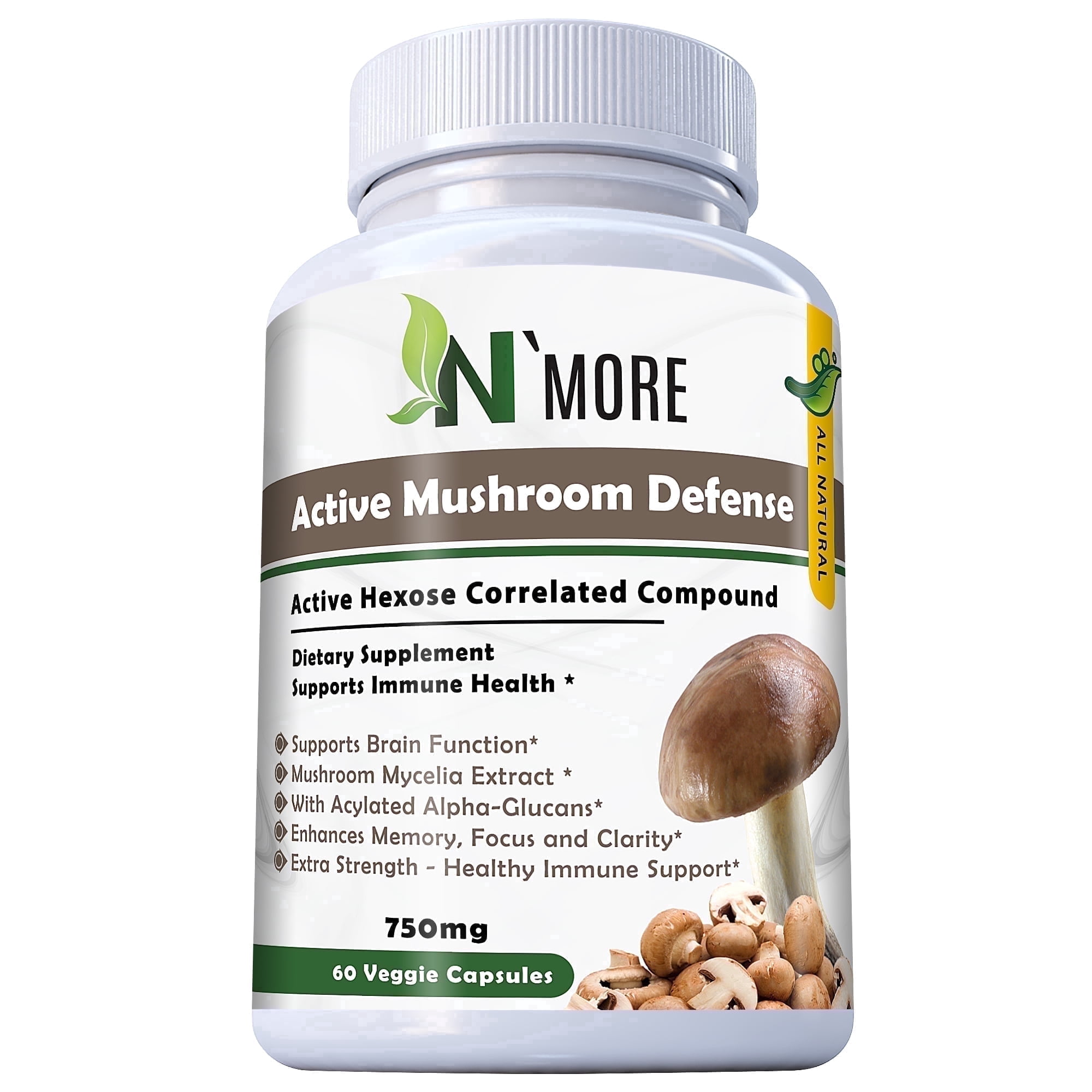 Six Mushroom Blend with Active Hexose Correlated Compound – Immune Support Supplement, 750mg, 60 Veggie Capsules