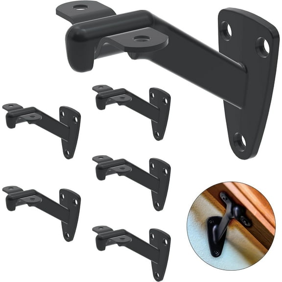 Hand Rail Brackets for Stairs- 6 Pcs Heavy Duty Black Handrail Brackets for Indoor Stairs or Outdoor Stairs Support, 3 Inch Hand Railing Brackets, Banister Brackets for Stairways Stair Railing Indoor