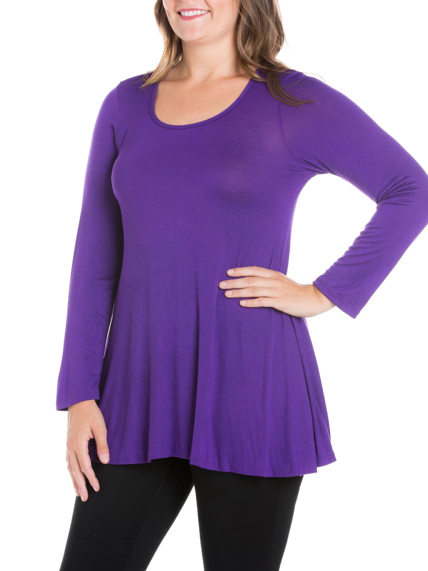 24seven Comfort Apparel Women's Plus Size Poised Long Sleeve Swing Tunic Top