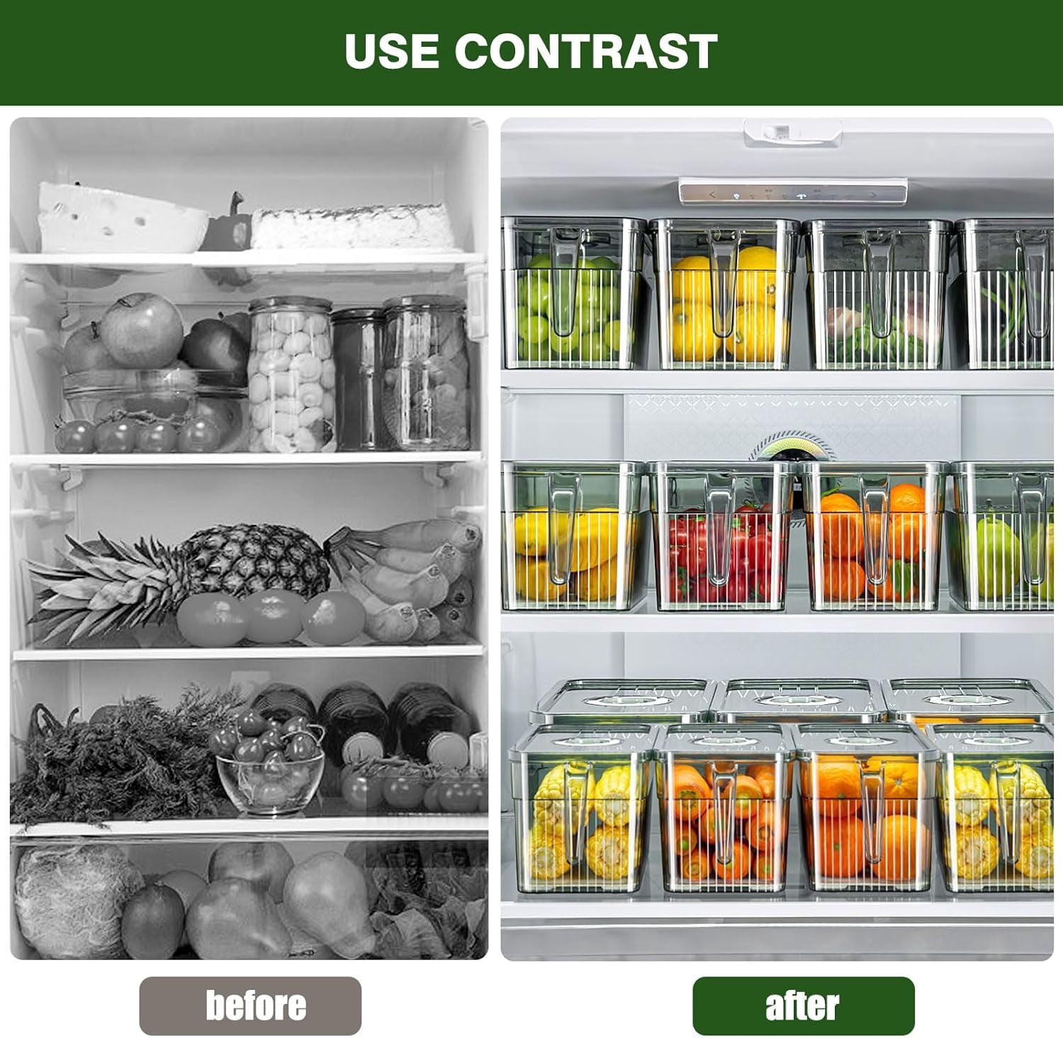 2Pack Stackable Food Storage Produce Saver Containers for Refrigerator, Berry Keeper Boxes for Fridge with Removable Drain Tray Keep Fresh for Vegetables/Fruit/Meat/Salad