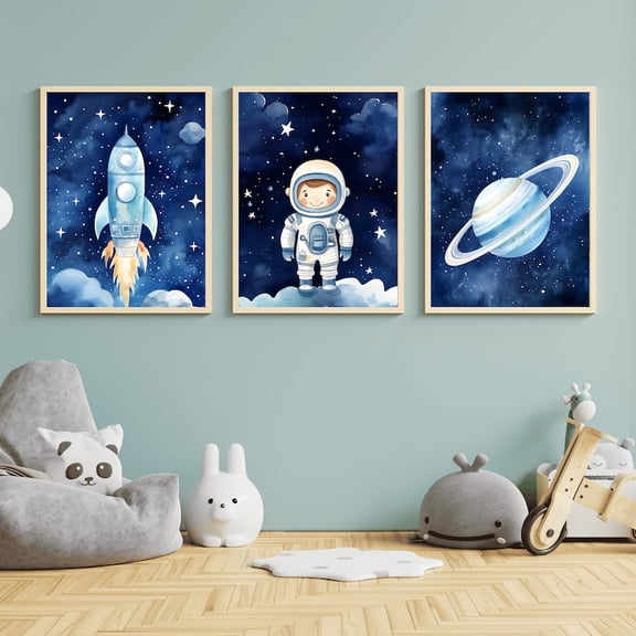 Luvia Space Wall Art Set Of 3, Astronaut Spaceship Planet Print, Modern Wall Decor Set 3 Prints 20x30 UNFRAMED