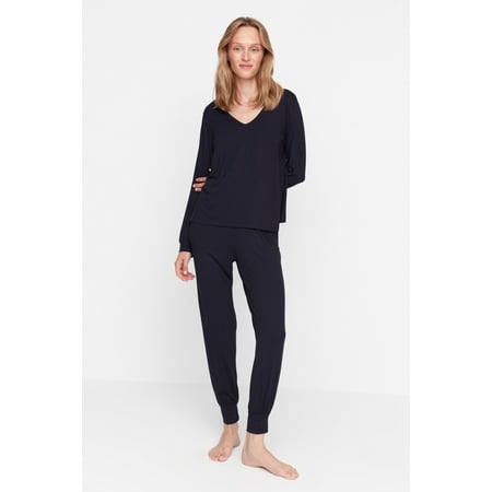 

Trendyol Women Plain Thin Woven T-Shirt-Trousers Pajama Set