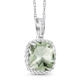 thumbnail image 3 of Gem Stone King 10K White Gold Green Prasiolite and Diamond Pendant Necklace for Women (2.07 Ct Cushion Cut 8MM with 18 inch Chain), 3 of 6