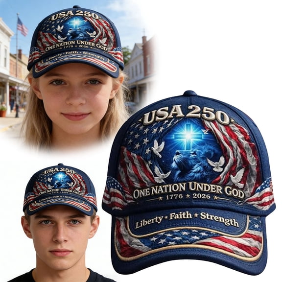US 250th Anniversary Faith Art Print Hat Patriotic American Flag Cap Color B Size 20