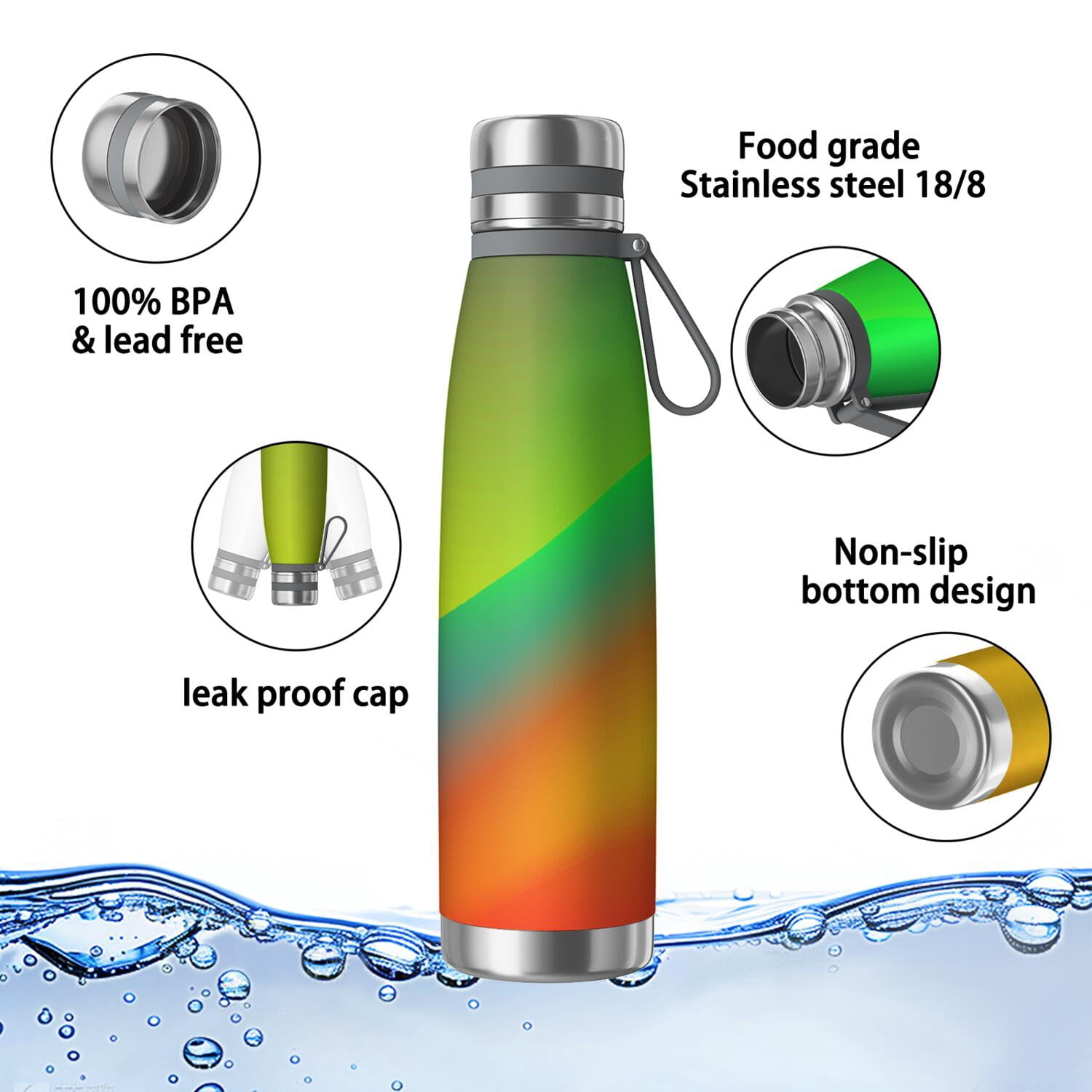 29oz Insulated Water Bottle with Tea Infuser, Stainless Steel Travel Mug, Fluid Smoke Aurora Art Style