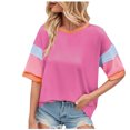 thumbnail image 2 of Sevevn Women's Casual Matching Sleeve Round-Neck Short Sleeved Top Hot Pink L Gift for Adults, 2 of 5