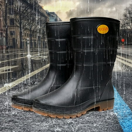 

TANGNADE Men Mid Calf Rain Boots Waterproof Anti Slip Black PVC Adult Outdoor Work Rubber Boots