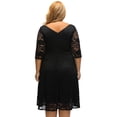 thumbnail image 2 of Mujeres más del tamaño vestido de encaje floral O-Cuello A-Line mangas de tres cuartos de cintura Irfora Negro/XXL, 2 of 7