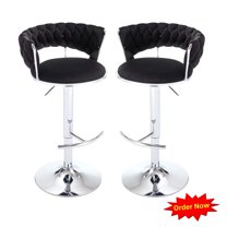 Tcbosik Counter Height Bar Stools Set of 2, Velvet Fabric Swivel Barstool with Metal Legs, 23.6"-32" Height Adjustable Upholstered Bar Chair for Living Room, Dining Room, Black