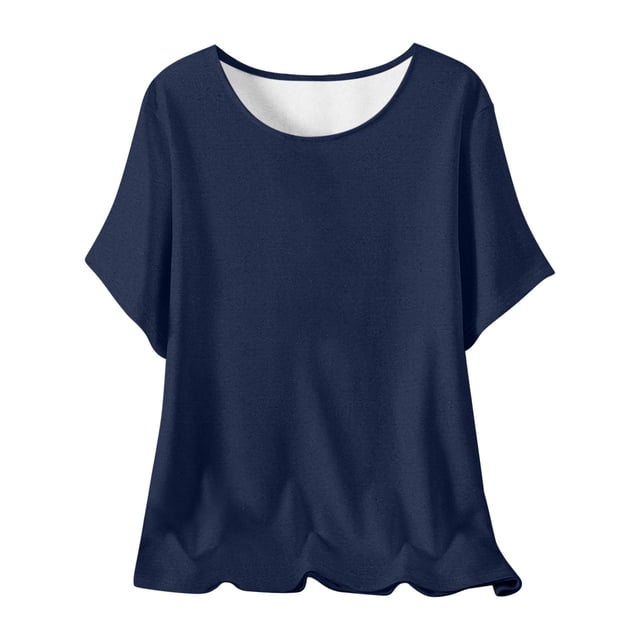 Plebaso Hauts d'Été pour Femmes Manches Courtes Col Rond T-Shirts Confortables Blouses Amples pour Femmes