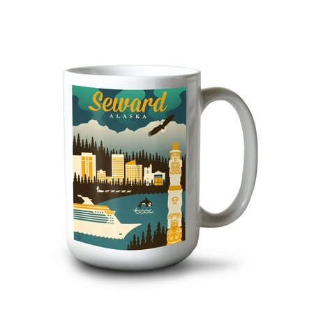 

15 fl oz Ceramic Mug Seward Alaska Retro Skyline Dishwasher & Microwave Safe