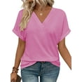 thumbnail image 7 of SHIBEVER Womens Tops Summer Short Sleeve Shirts for Women Casual V Neck Tops for Women Pink Loose Fit Soft T Shirts for Women L, 7 of 7