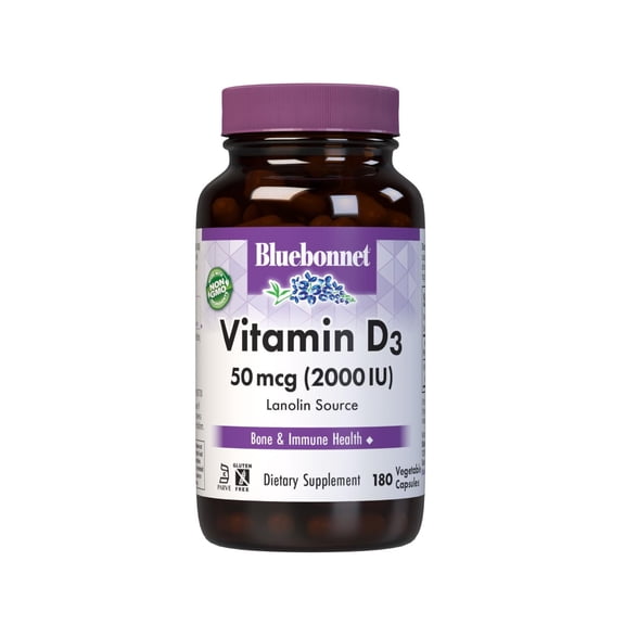 Bluebonnet Vitamin D3 2000 IU, Cholecalciferol from Lanolin, D3, 180 Days