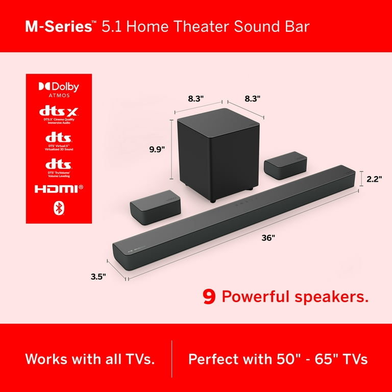  VIZIO 5.1.2 Elevate Sound Bar with Dolby Atmos, 13 Speakers,  Wireless Subwoofer, Alexa - 2023 Model, Black : Electronics