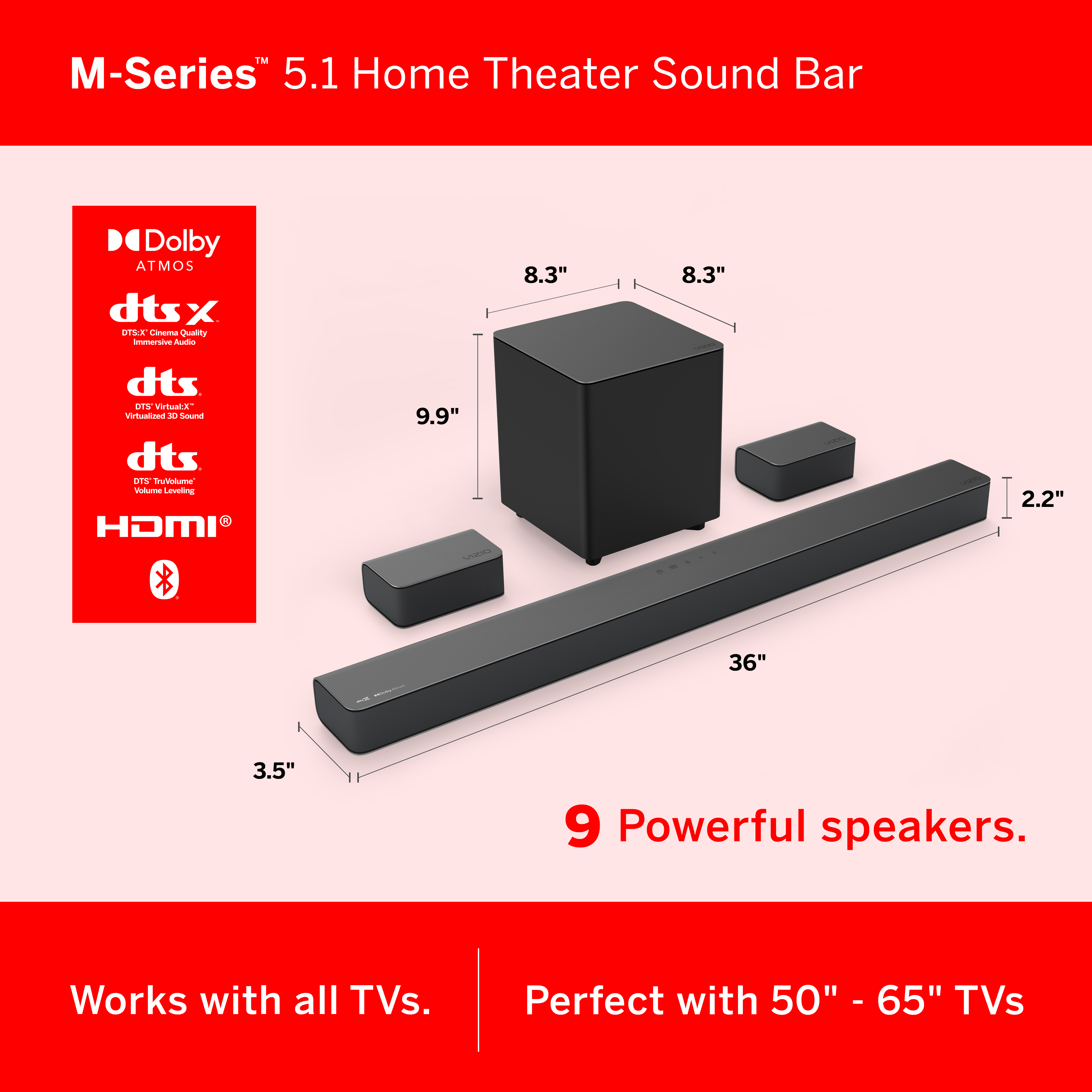 VIZIO M-Series 5.1 Premium Sound Bar with Dolby Atmos, DTS:X, Bluetooth M51ax-J6 - image 3 of 28