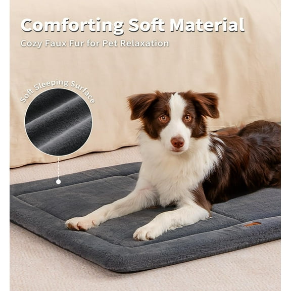 Cozy Dog Crate Pad Bed for Medium Large Dogs, Washable & Reversible, Anti-Slip Kennel Mat, 35x23, Dark Gray
