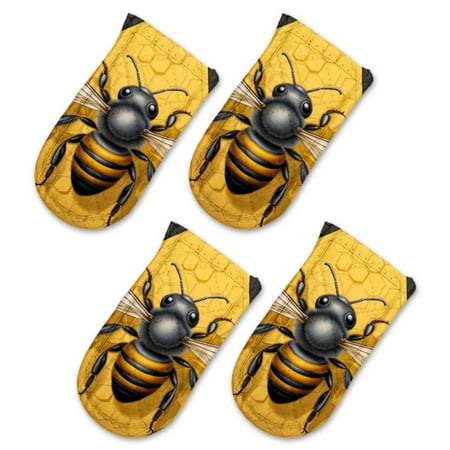 

BaHomeck Pot Handle Holder Covers 4Pcs Render Of Bee On Honeycomb Non Slip Heat-Resisting Pan Handle Covers For Home Kitchen Baking Cooking BBQ Cookwares 6×3In