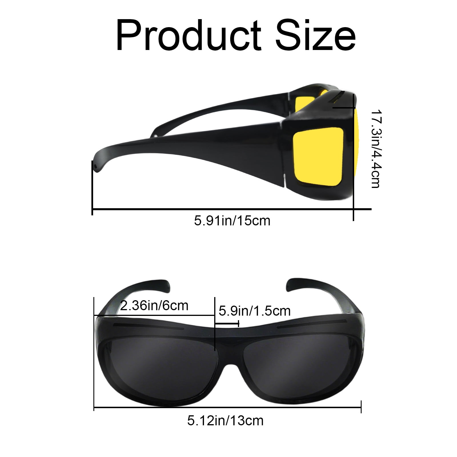 Fit Over HD Day / Night Driving Glasses Wraparound Sunglasses for Men, Women - Anti Glare Polarized Wraparounds , 2 Pack, Black and Gold