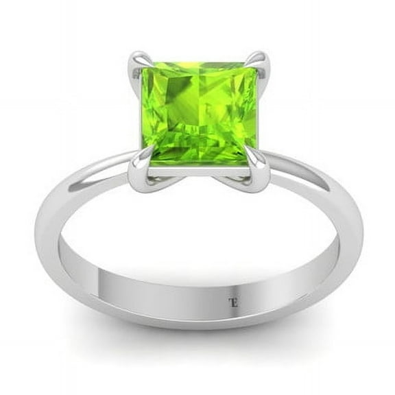 Engagement Princess Cut Peridot 1.50 Ct Ring, 14K White Gold Plated for Women