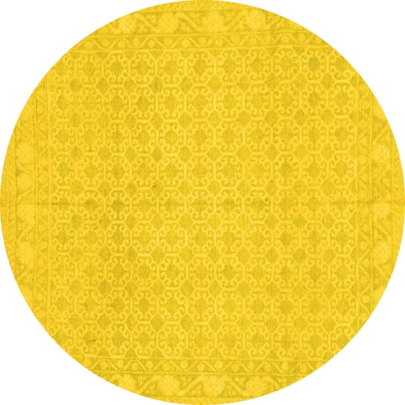 Ahgly Company Indoor Round Oriental Yellow Modern Area Rugs, 6' Round