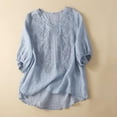 thumbnail image 2 of Busydd Womens Cotton Linen Shirts Stylish Retro Embroidered Solid Color Blouses Spring Summer Dressy Casual V Neck Tshirts Loose Comfy 3/4 Length Sleeve Womens Tops Flowy Going Out Tee Tops, 2 of 7
